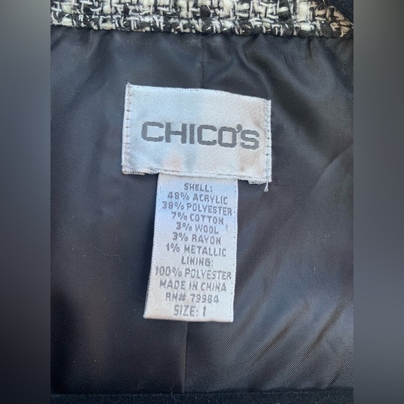Chico’s CROPPED TWEED BLAZER JACKET Embellished Designer Shoulder Pads Trendy M - Picture 6 of 14